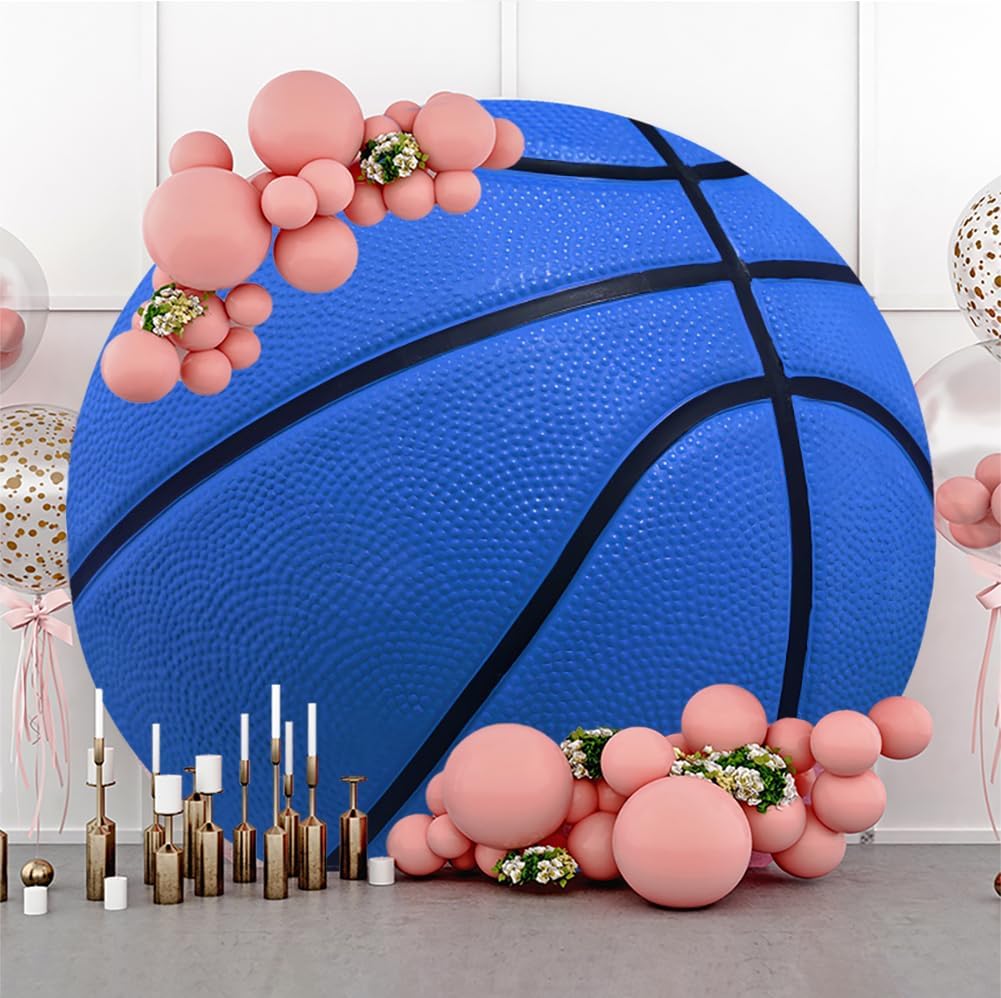 Leyiyi 3x3ft Basketball Round Backdrop Cover Blue Basketball Round Backdrop Basketball Match Sports Theme Circle Photography Background for Boys Baby Shower Newborn Gender Reveal Party Decor