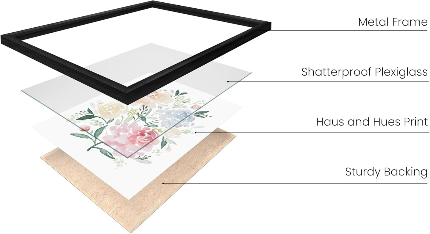 HAUS AND HUES Flower Wall Decor - Set of 4 Wall Art, Flower Painting, Floral Pictures (Black Aluminum Frame, 11x14)