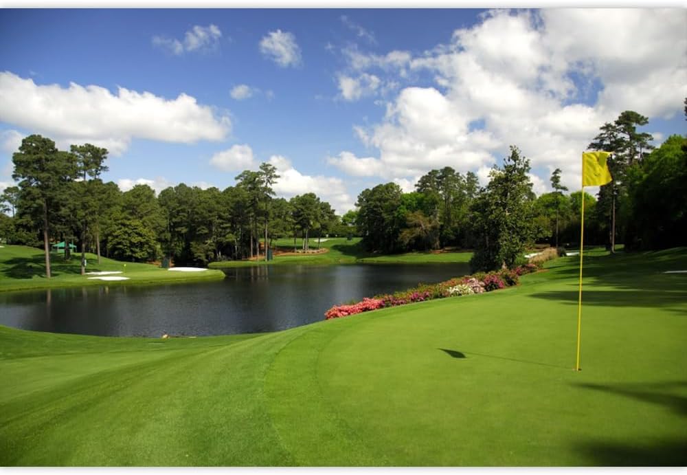 Golf Course Backdrop - Woodland Green Grass Lawn Flag Lake Sports Backgrounds for Photography Party Decorations Birthday Banner Photo Studio Props 6x6ft