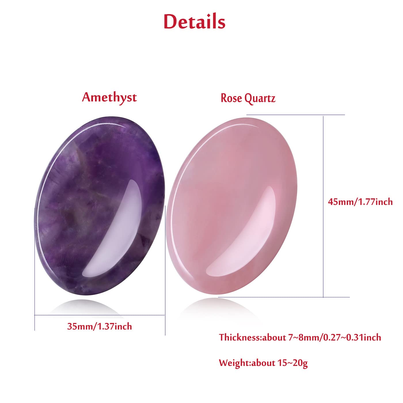 YATOJUZI Thumb Worry Stones for Anxiety Stress Relief Items Healing Crystals Natural Amethyst Rose Quartz Crystal Palm Pocket Stone Gemstones Meditation Reiki Spiritual Gifts for Women Men 2PCS