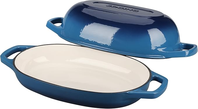 Enameled Cast Iron Oval Dutch Oven Pot with Lid, Dutch Oven for Sourdough Bread Baking, Oval Bread Pan, Bread Oven, Bread Dutch Oven, 5qt, Lake Blue