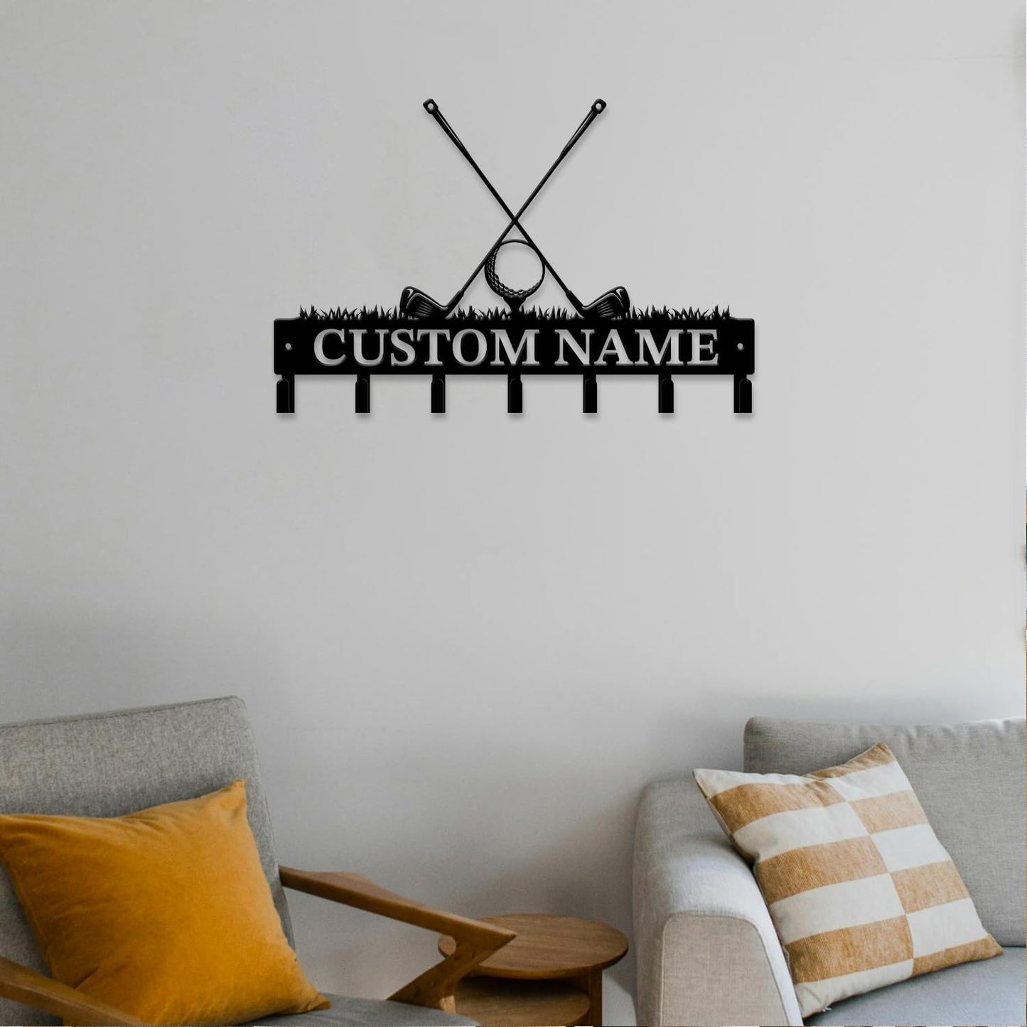 Personalized Custom Name Golf Ball Wall Keys Hooks,Metal Golf Art Clothes Hooks,Metal Golf Lover Wall Home Storage Decorative,For Front Door, Hallway, Kitchen, Bedroom,Keys,Hats (Style F)