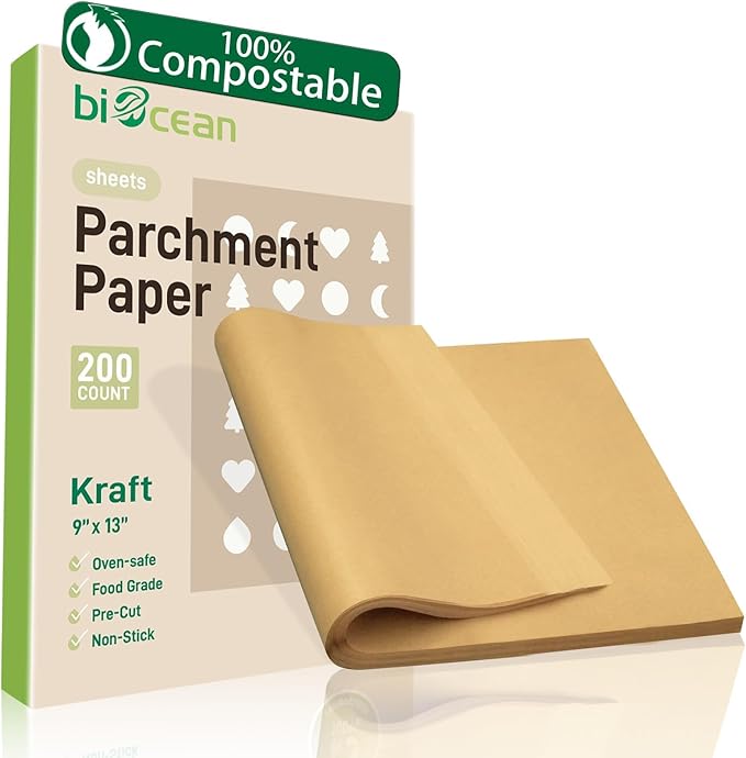 200Pcs 9x13In Unbleached Parchment Paper Sheets Precut Heavy Duty Flat Kitchen Baking Supplies Paper Non-Stick,Non-Toxic Cooking Paper for Air Fryer, Steaming, Oven Make Cup Cake Bread Cookie