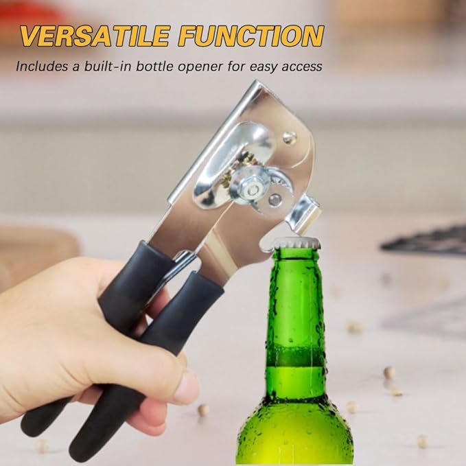 NUFR Commercial Heavy-Duty Manual Can Opener with Easy-Turn Crank, Long Rubber Handle & Magnetic Lid Holder