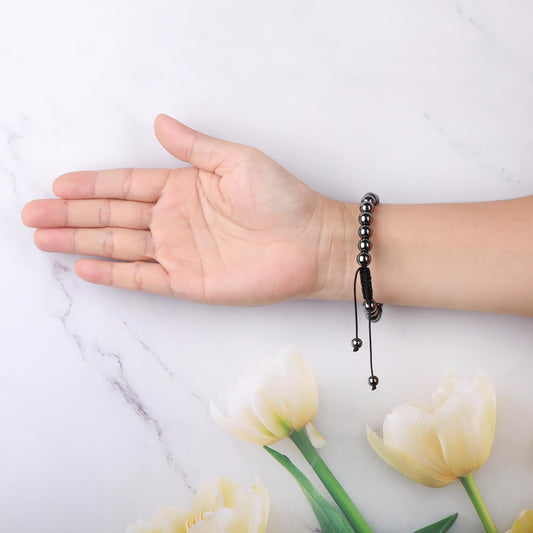 AD Beads 4mm Hematite - Healing and Health - Handmade Natural Stone Crystal Bracelet with Adjustable Macrame String - Yoga Healing Power Energy Gifts for Men and Women