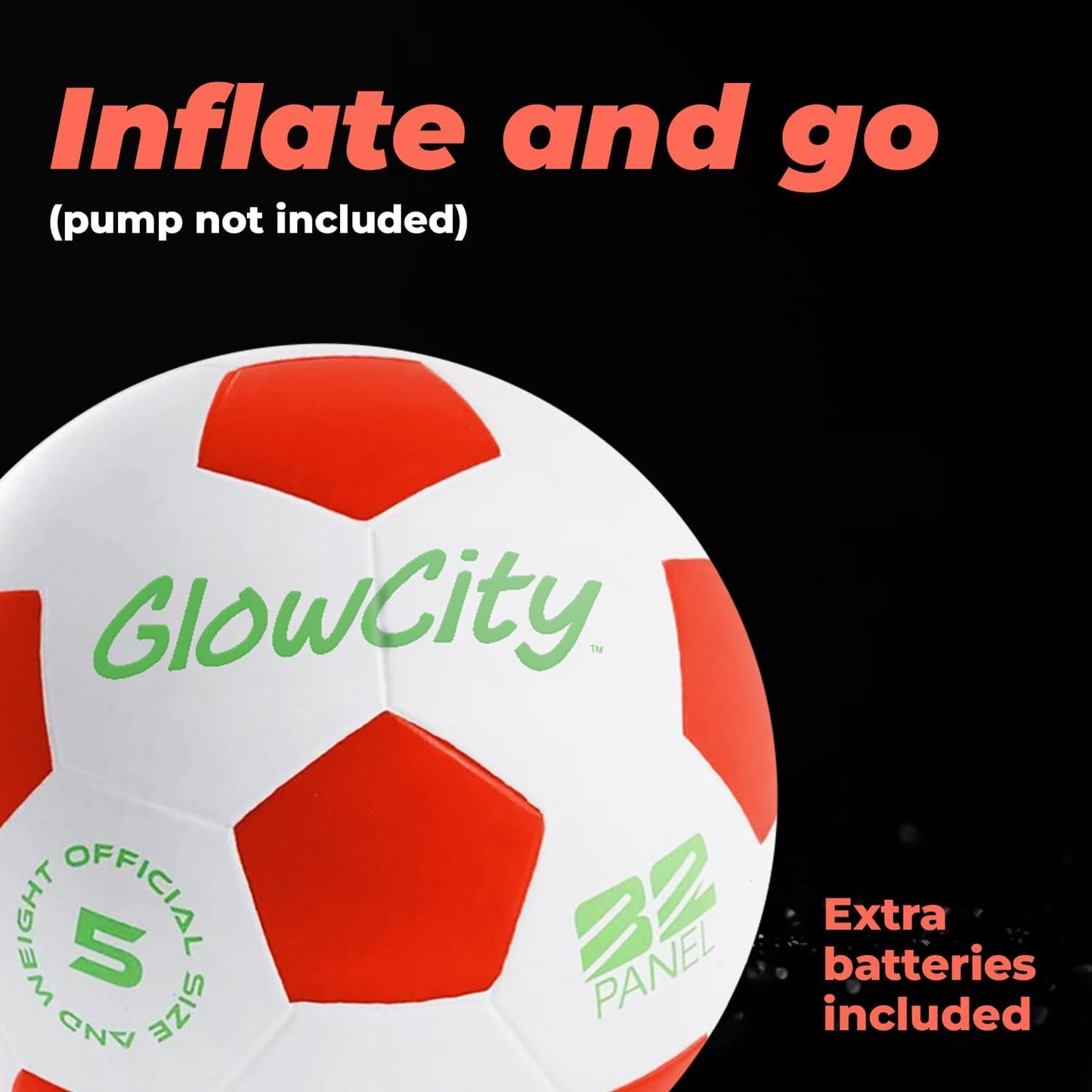 GlowCity Glow in The Dark Soccer Ball - Sizes 3, 4, 5 for Kids, Teens & Adults - Light Up Soccer Ball with 2 LED Lights - Sports Birthday Gifts Ideas for Boys & Teenagers Ages 6 7 8 9 10 11 12 13 14