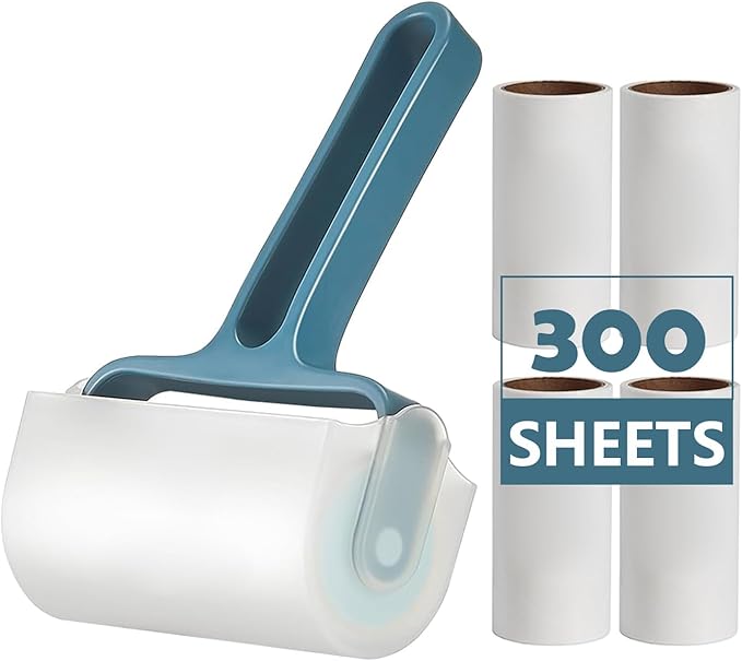 Lint Rolle 300 Sheets,Pet Hair Remover Kit,1 Handle with 5 Extra Sticky Lint Roller for Carpet,Car Seats,Clothes,Dust,Cats,Dogs (Blue)