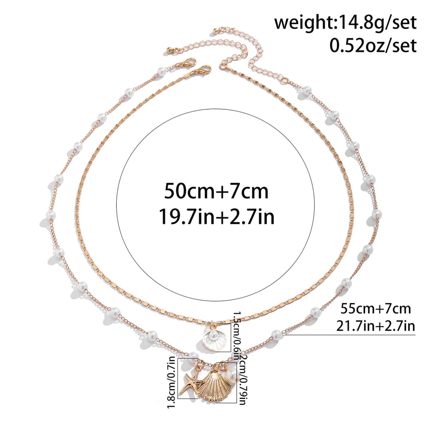 Shell Starfish Necklace for Women Gold Tone Layered Beach Jewelry Pearl Seashell Charm Adjustable Coastal Necklace for Summer Vacation Outfits Gifts