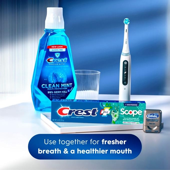 Crest + Scope Whitening Toothpaste - Pack of 3, 5.4 Oz Tubes - Anticavity Fluoride Toothpaste, Fresh Breath, Kills Germs - Tartar Protection, Enamel Protection - Minty Fresh Flavor