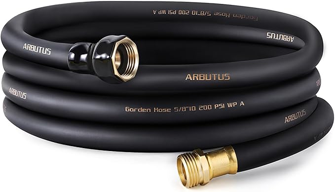 Garden Hose 5/8" x 25ft Brass Rubber Heavy Duty Water Hose 600 PSI Burst Pressure, Durable Flexible Hose for Yard, Car Wash, Pets Black