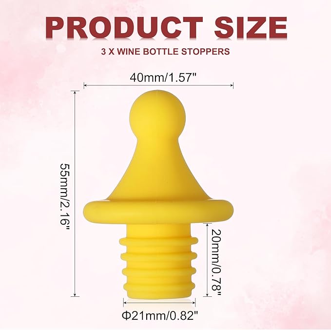 uxcell 3 Pcs Silicone Roof Shape Wine Stopper, Reusable Wine Stoppers Airtight Leak-proof Bottle Plug Liquor Saver with Beer Beverage Bottle Stopper for Bar Holiday Party, Yellow