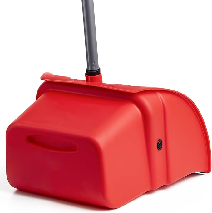 Janico 1087 Bristles Jumbo Lobby Dustpan - Upright Position with Ergonomic Handle - Red