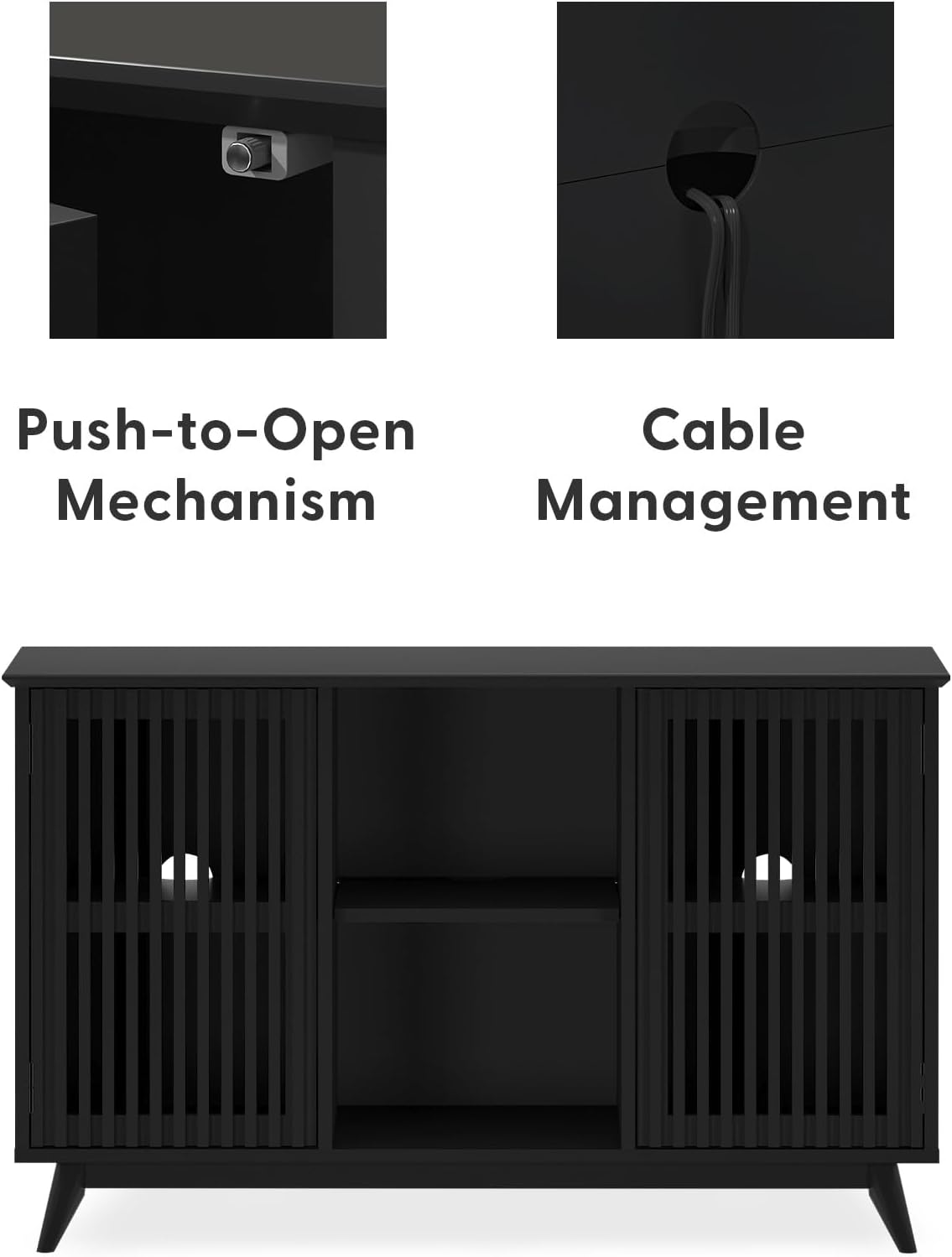 Plank+Beam Mid-Century Modern Wood TV Stand, Solid Wood Entertainment Console with Storage, 49" L x 16" W x 30" H, Black