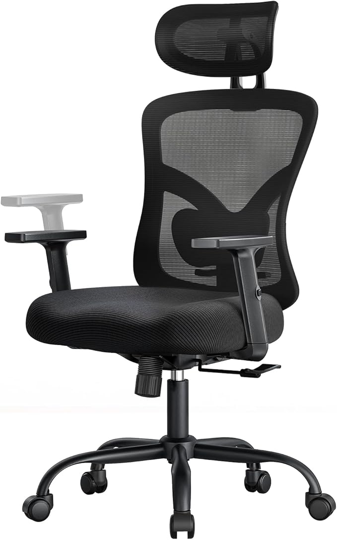 Marsail Ergonomic Office Chair Ergonomic Gaming Chair with Lumbar Support, 2D Headrest, Adjustable Armrests, Contoured Seat Cushion, Computer Desk Chair with Wheels for Home and Office (Dark)