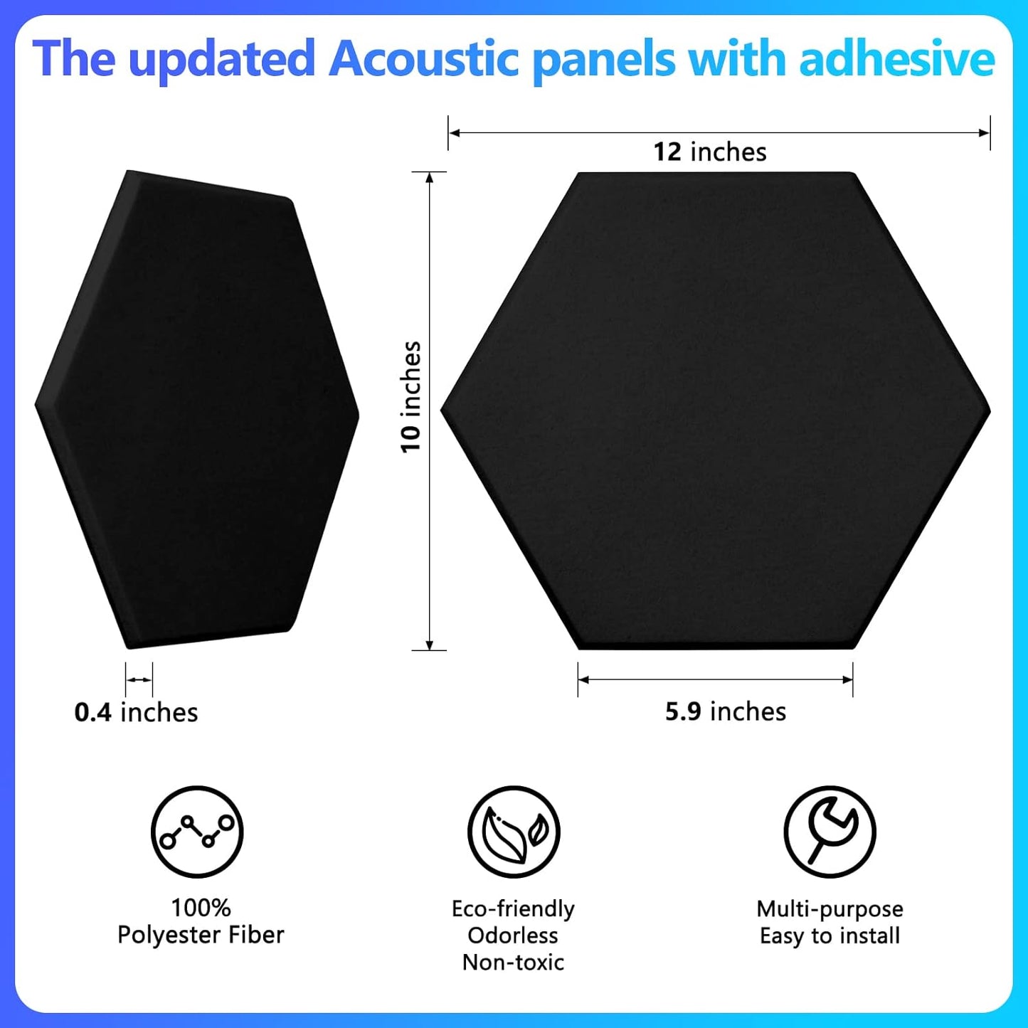 18 Pack Acoustic Panels-12"X10"X 0.4" Self-Adhesive Soundproof Wall Panels High-Density Sound Absorbing Panel Acoustic Treatment Panel Used in Home & Offices （Black Hexagon）