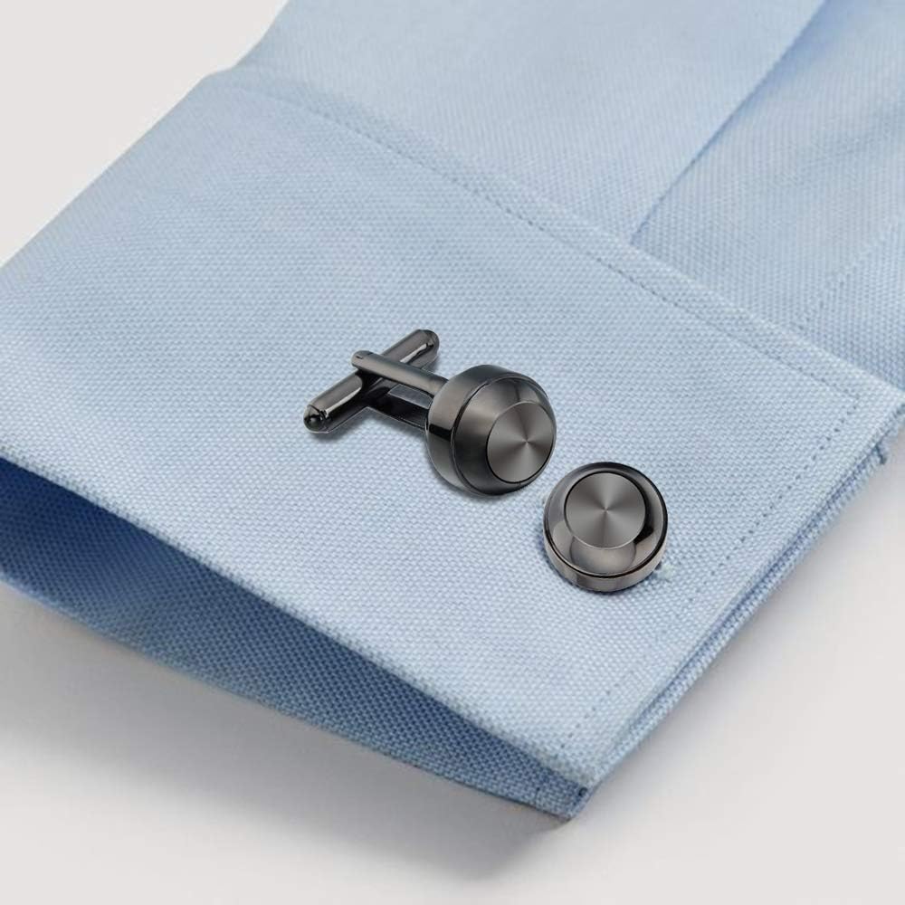 HAWSON Cufflinks and Studs for Men-Fashion Men Vintage Enamel Carbon Fiber Tuxedo Shirt Cufflinks and Studs Set for Regular Wedding Business Accessories