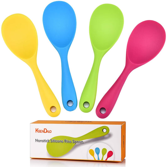 KSENDALO 4 Pack Silicone Rice Spoon, Nonstick Rice Paddle, Eco-friendly/Heat-resistant, Works for Rice/Mashed Potato or more, Size: 8.86 x 2.68 inch, Colorful