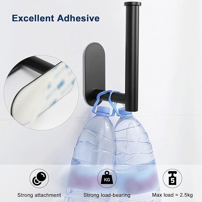 NearMoon Toilet Paper Holder Self Adhesive, Premium Thicken SUS304 Stainless Steel Rustproof Adhesive Toilet Roll Holder no Drilling for Bathroom, Kitchen, Washroom (4 Pack, Matte Black)