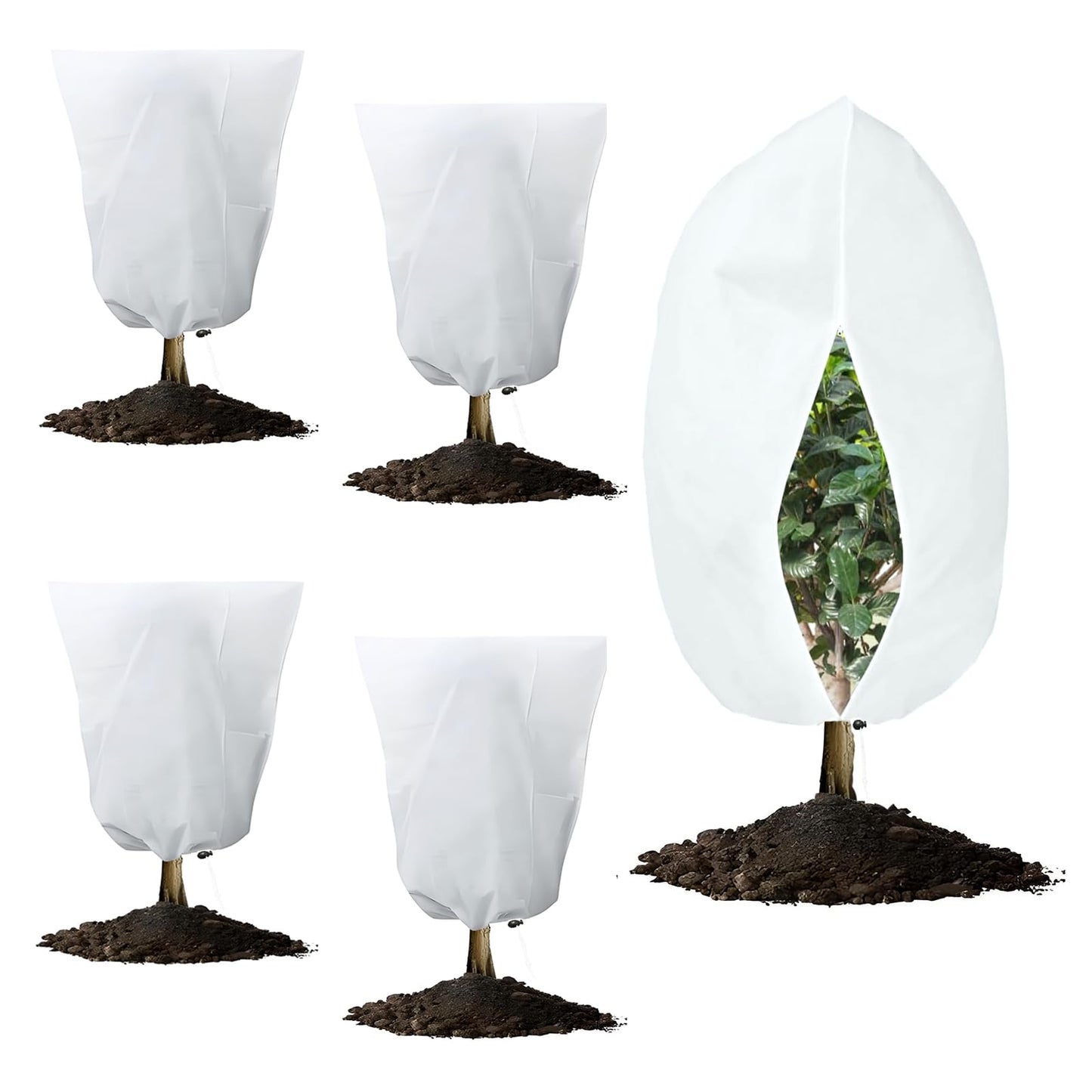 NICOLEKAY 5-Pack Plant Covers Freeze Protection, Drawstring Tree Cover, Winter Freeze Plant Protection, Tree Jacket Frost Blanket for Outdoor Plants, 23.6" x 31.5"