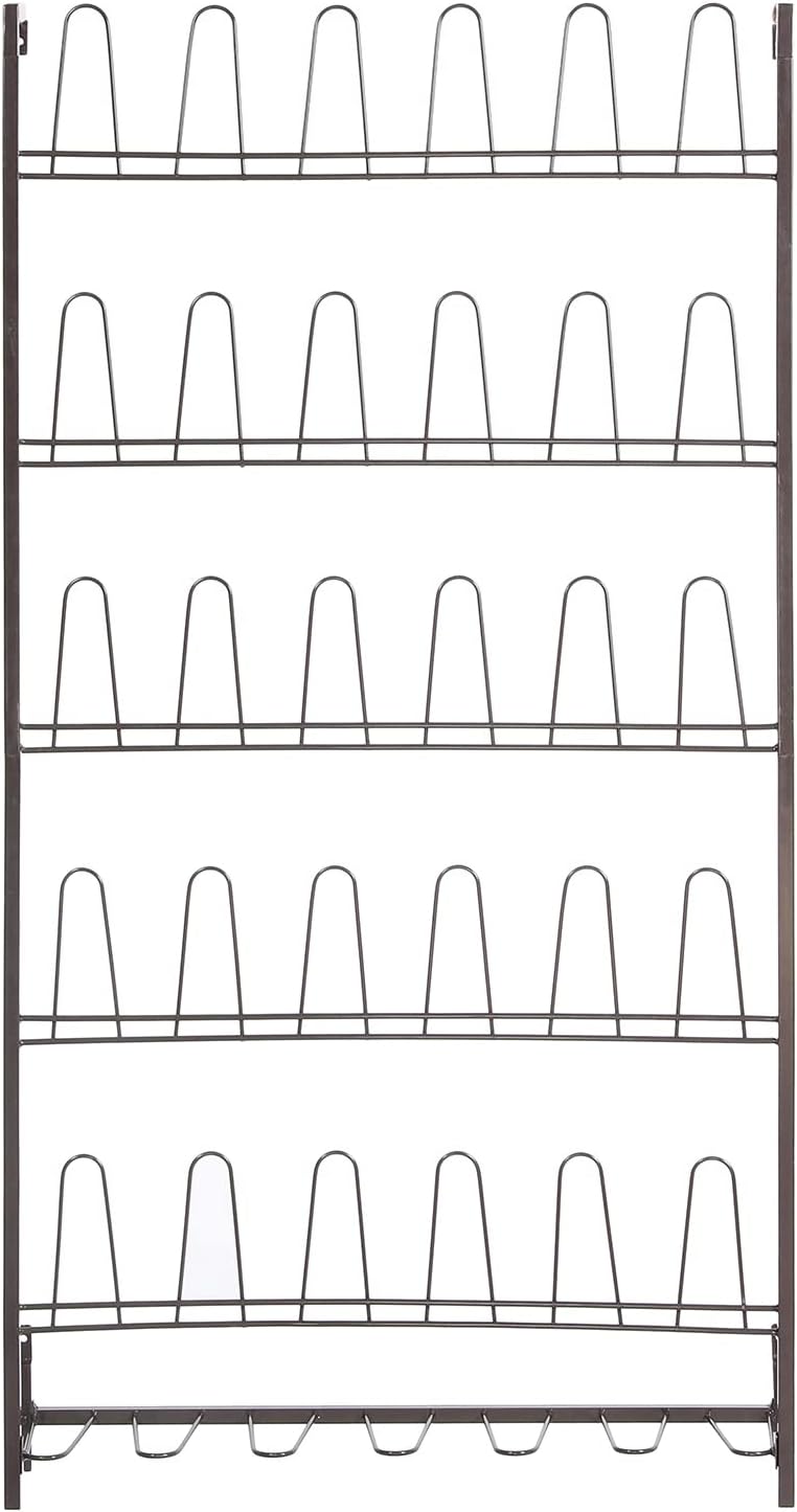 MyGift 5-Tier Wall Mounted Dark Brown Metal 18 Pair Boot and Shoe Storage Rack Organizer Stand