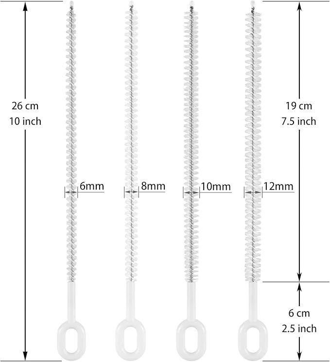 Straw Cleaner Brush Set (4 Pack) - 10 Inch, 4 Diameters for Thin & Smoothie Straws, Heavy-Duty, Comfort Grip Handle
