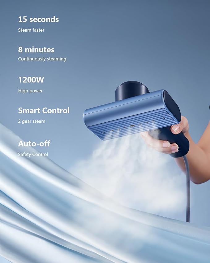 G9 Pro Smart Handheld Steamer for Clothes – Global Voltage Adaptation(100-240V), Palm-Sized & Lightweight (1lb), Dual Steam Modes, Easy Wrinkle Remover, Auto Shut-Off, Travel & Home Double Use (Blue)