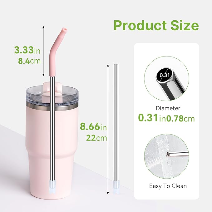 Metal Straws With Silicone Tip For Stanley Adventure Quencher H2.0 Tumbler 14 oz 20 oz, Short Straw Replacement Stainless Steel Straws Reusable For STANLEY Cups 14oz,20 oz, Dishwasher Safe(Sky Blue)