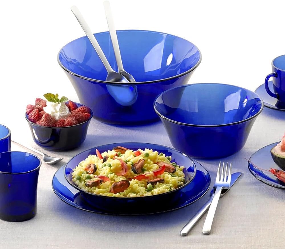 STP GOODS Glass Soup and Salad Bowl with Handles, Cobalt Transparent Glass Eating Plates, Circular Dinnerware for Salad, Bread, Dinner (Blue 2 pcs)