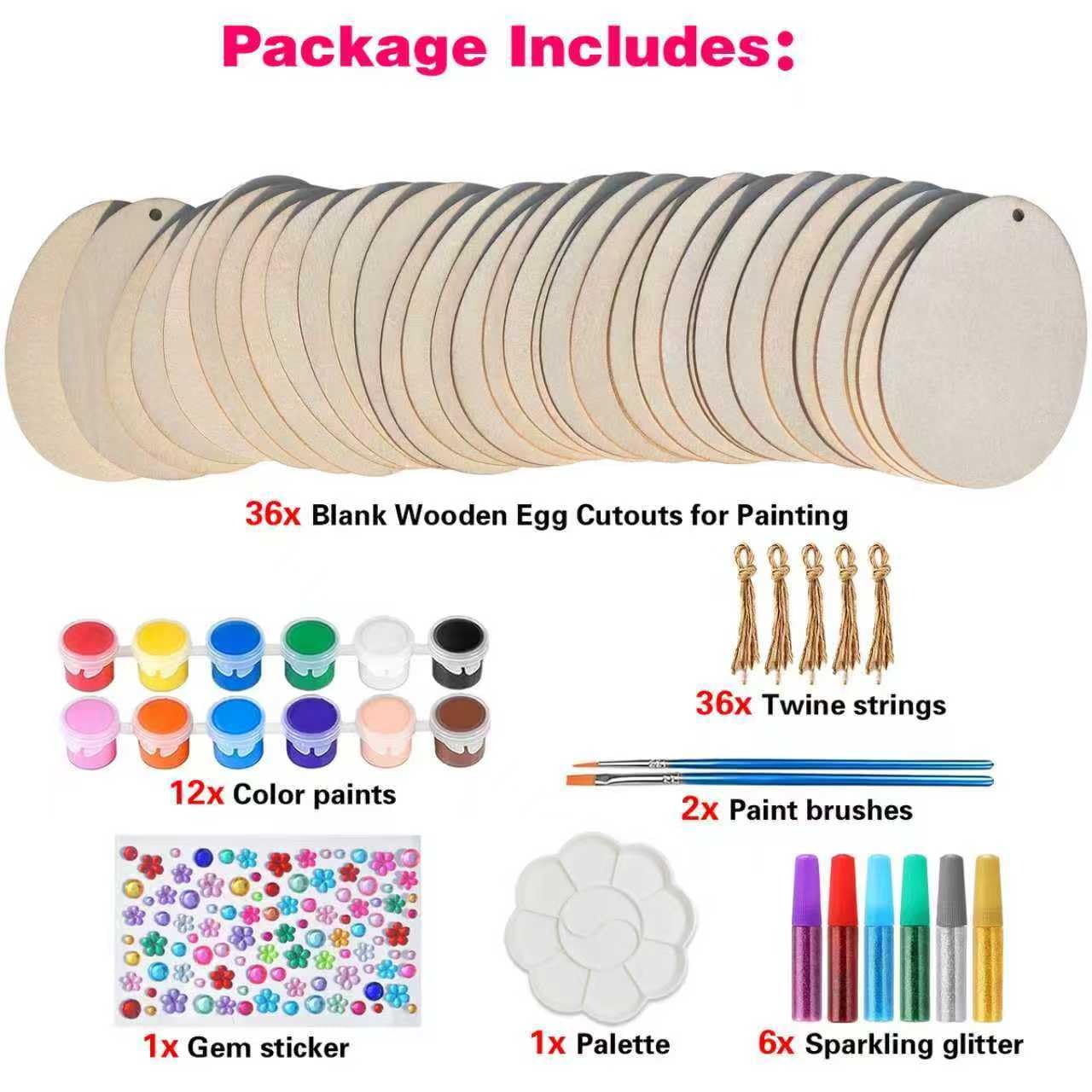 Mother's Day Egg Wood Painting Kit, 36 Unfinished Blank Wooden Eggs with Hanging Ropes, DIY Spring Crafts and Family Activities, Easter Tree Ornaments, Home Holiday Decorations and Party Supplies