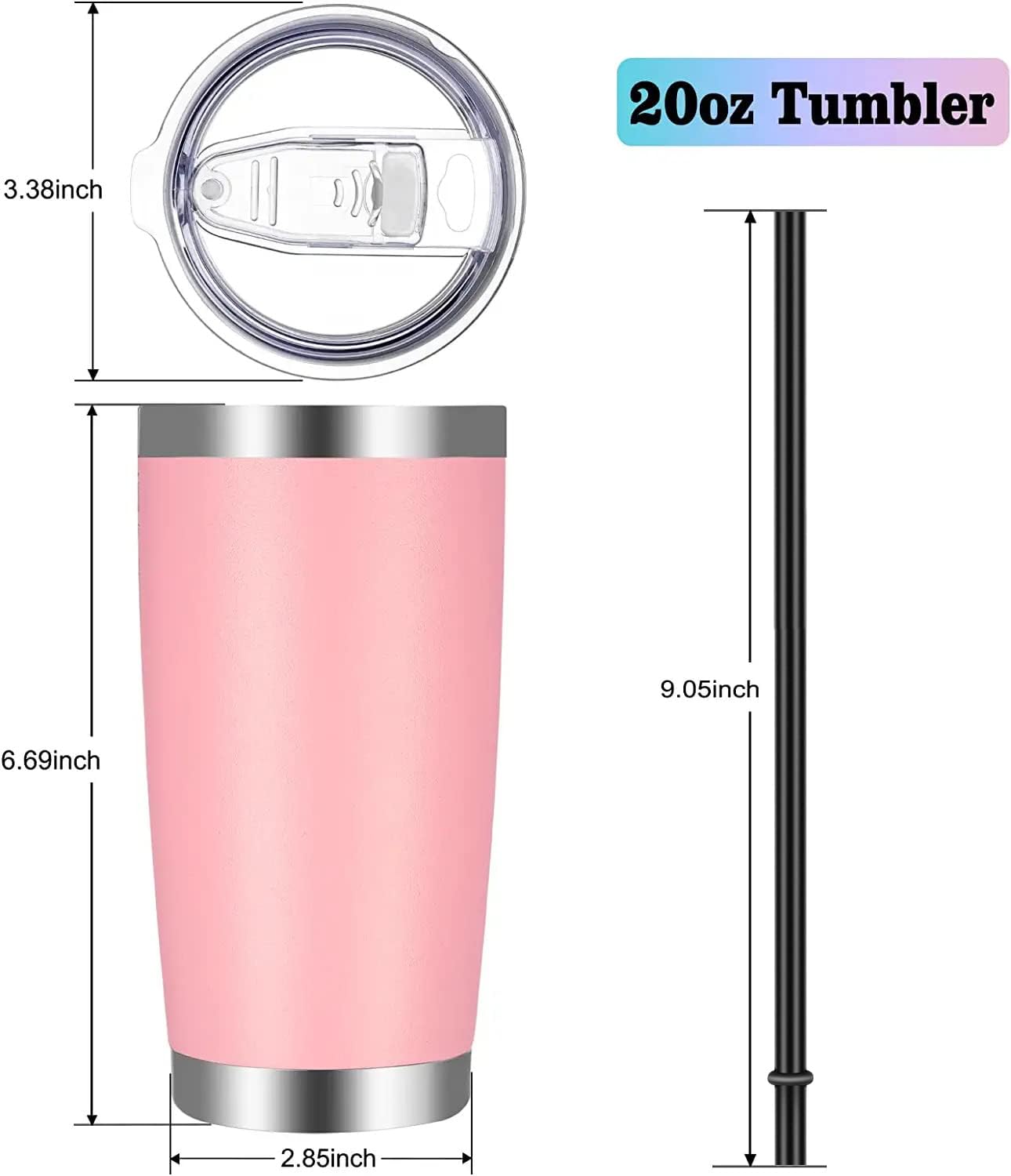 VEGOND 20oz Tumbler with Lid and Straw Stainless Steel Tumbler Cup Vacuum Insulated Double Wall Travel Coffee Mug Powder Coated Coffee Cup(Pink 1 Pack)