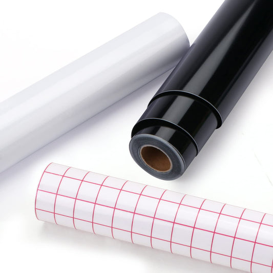 HTVRONT Permanent Vinyl Roll with Transfer Tape, 12" x 14FT Black & White Adhesive Vinyl Compatible with Cricut Cutting Machine, Silhouette - 2 Rolls Easy to Weed & Transfer