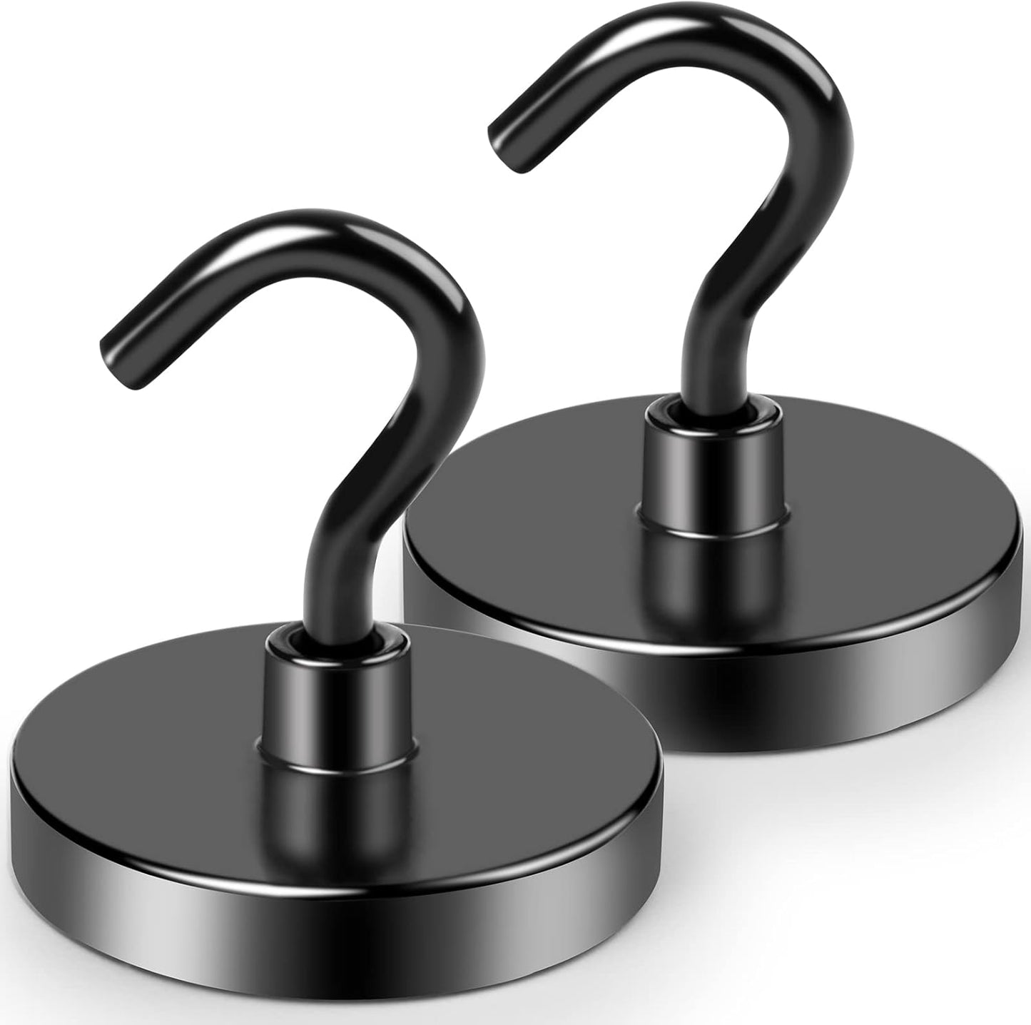 LOVIMAG Black Magnetic Hooks Heavy Duty, 120Lbs Strong Neodymium Magnet Hooks with Epoxy Coating for Home, Kitchen, Workplace, Office etc-2 Pack