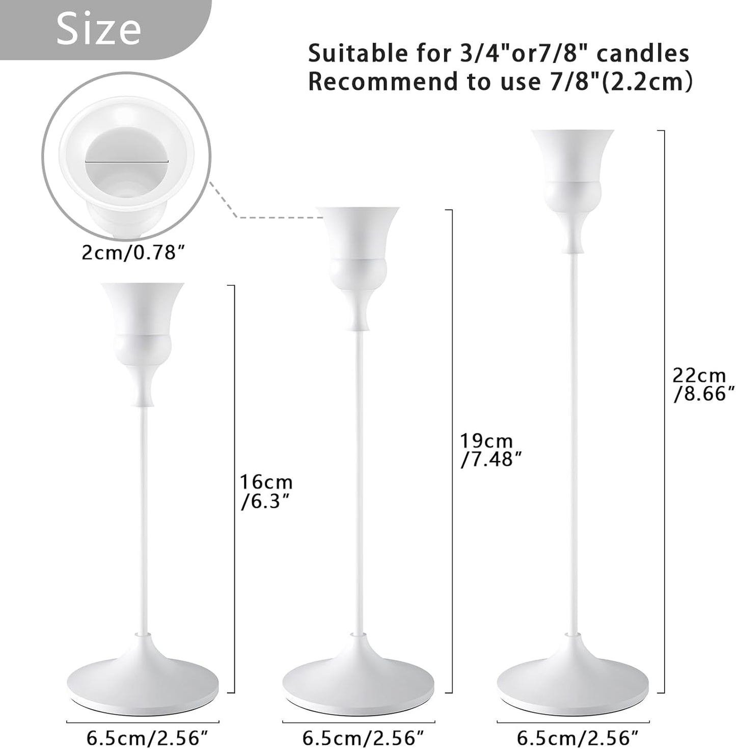 Candlestick Holders White, 12 Packs Taper Candle Holder for Candlesticks, Candle Sticks Holder Decor for Home Decor