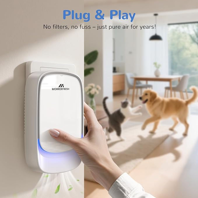 Cat Litter Deodorizer – 99% Odor Eliminator for Strong Pet Odors, Plug In Negative Ion Air Purifier for Litter Box, Home, Kitchen, Bathroom, Ozone-Free & Quiet Portable (Unscented)
