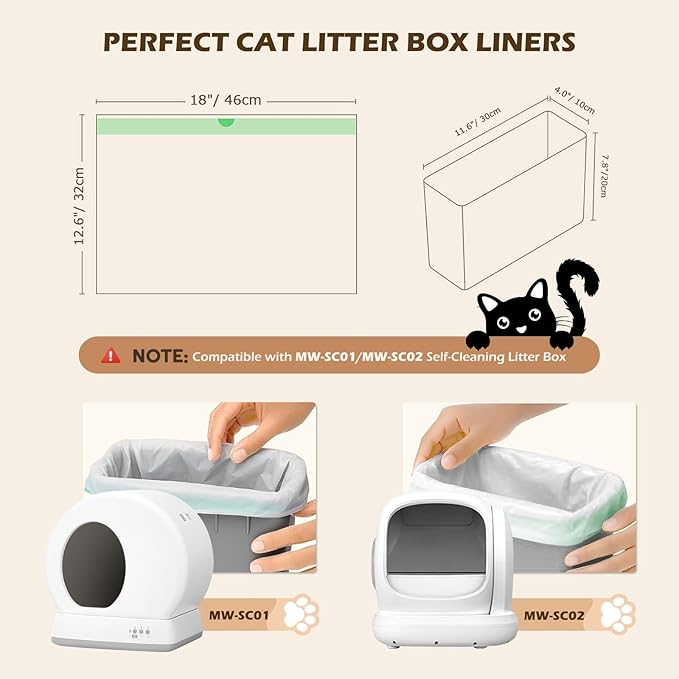 Automatic Cat Litter Box Liners Bags, Self-Cleaning Kitty Litter Liners Bags Compatible with MeoWant-SC01 & MeoWant-SC02, Heavy-Duty Thick Drawstring Replacement Liner Bag 18" x 12.6" (120 PCS)