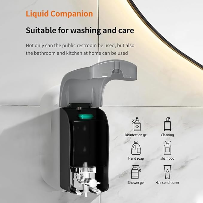 Hand Press Foaming Soap Dispenser, 35oz (1000ml) Refillable Wall Mount Soap Dispenser, Durable ABS Plastic, for Commercial & Home, Semi-Transparent Black, CHUANGDIAN