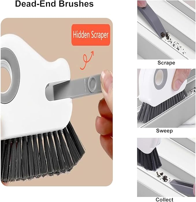 2 in 1 Groove Cleaning Brush Window Track Cleaning Tools, Multifunction Crevice Brush with Hard Bristle and Hidden Scraper, Kitchen Brush Window Track Cleaner for Sliding Door Track, Sill (Orange)