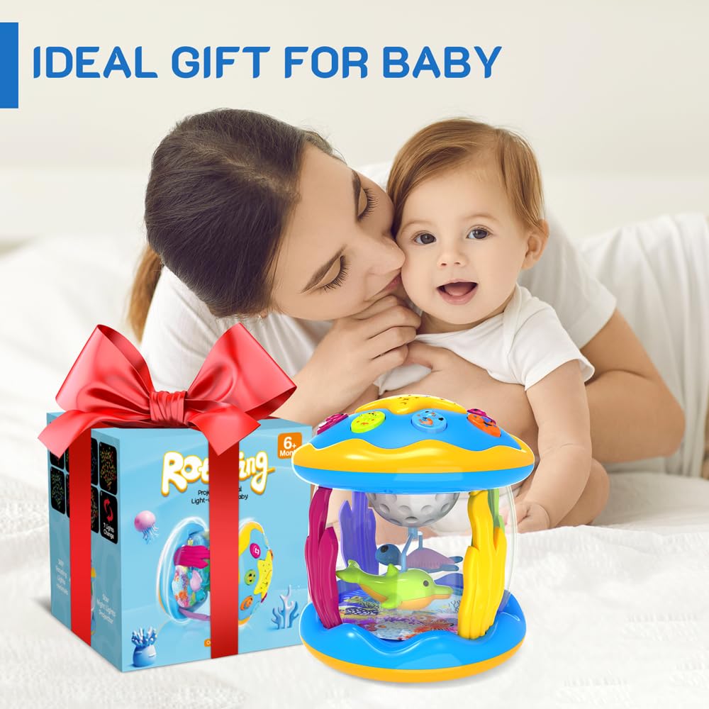 Baby Toys 6 to 12 Months, Musical Crawling Turtle Toys & Projector Rotating Light Up Toys, Early Learning Educational Toy with Light & Sound, Birthday Toy for Infant Toddler Boy Girl 7 8 9 10 11 month