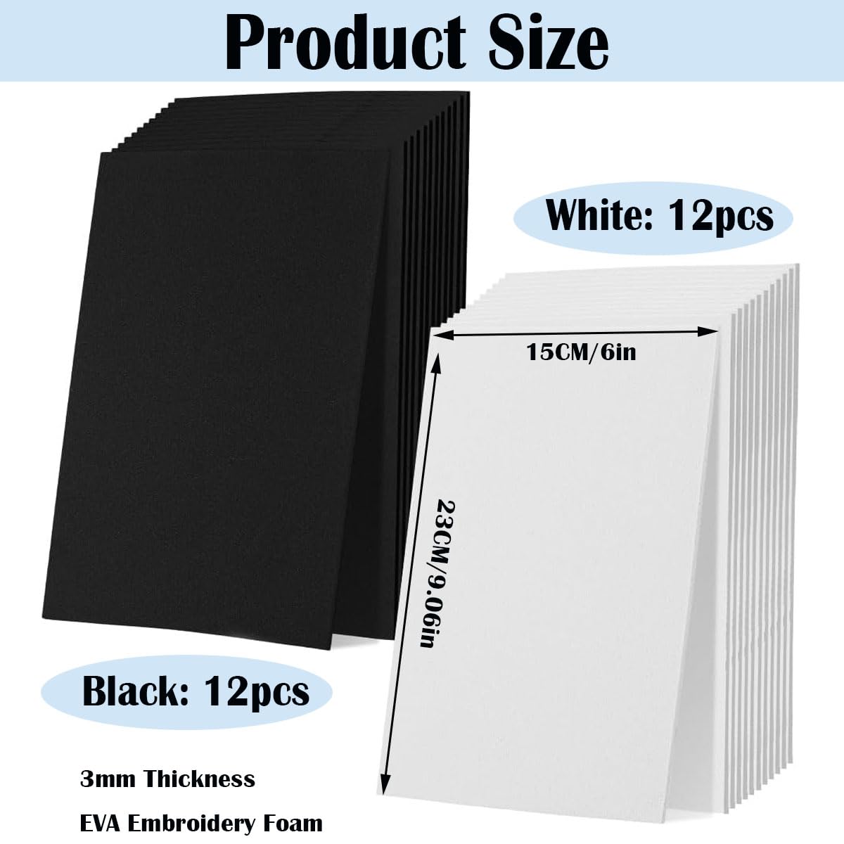 BLOSSIONA 24pcs 3mm Embroidery Foam Sheets for 3D Embroidery Arts and Crafts 9x6 Inch EVA Foam for Cosplay Costumes DIY Projects 3D Puff Foam Embroidery for Hats (Black&White)