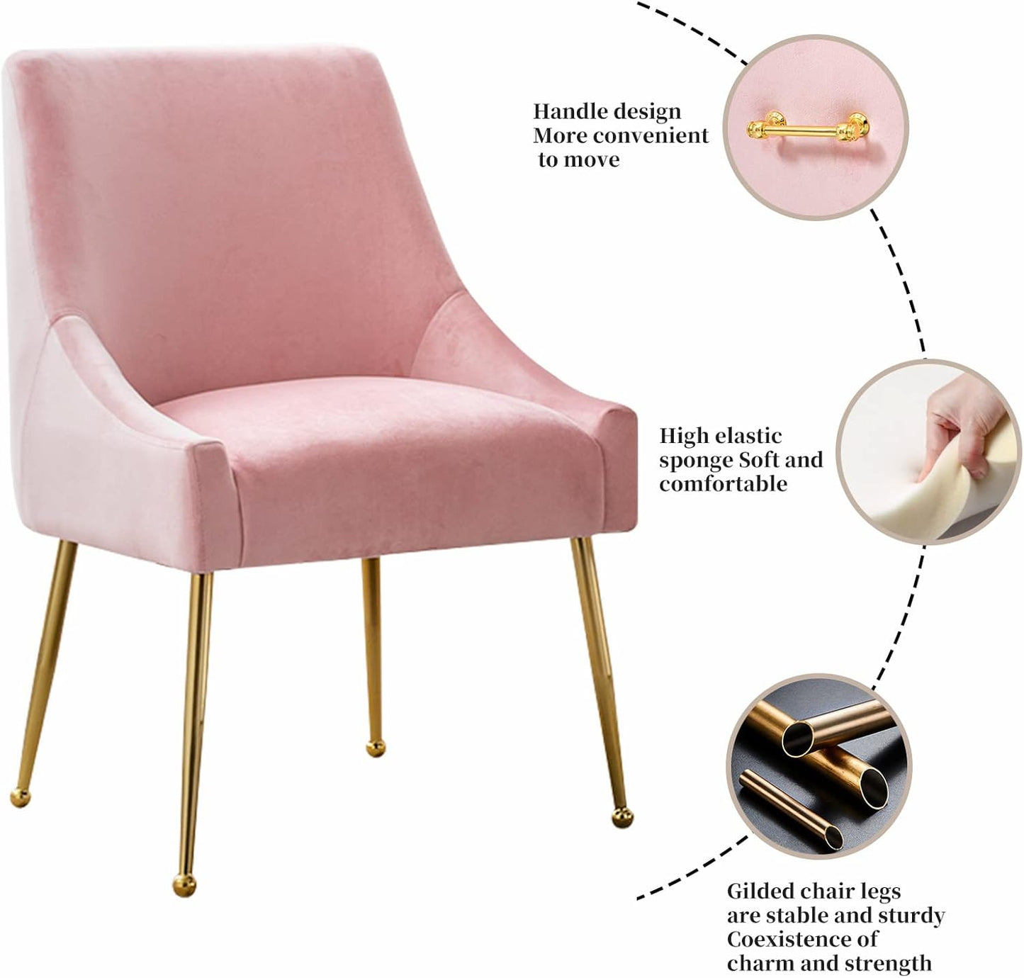 Velvet Dining Chairs, Furniture Collection Modern Contemporary Upholstered with Polished Gold Metal Legs, Set of 4(Pink)