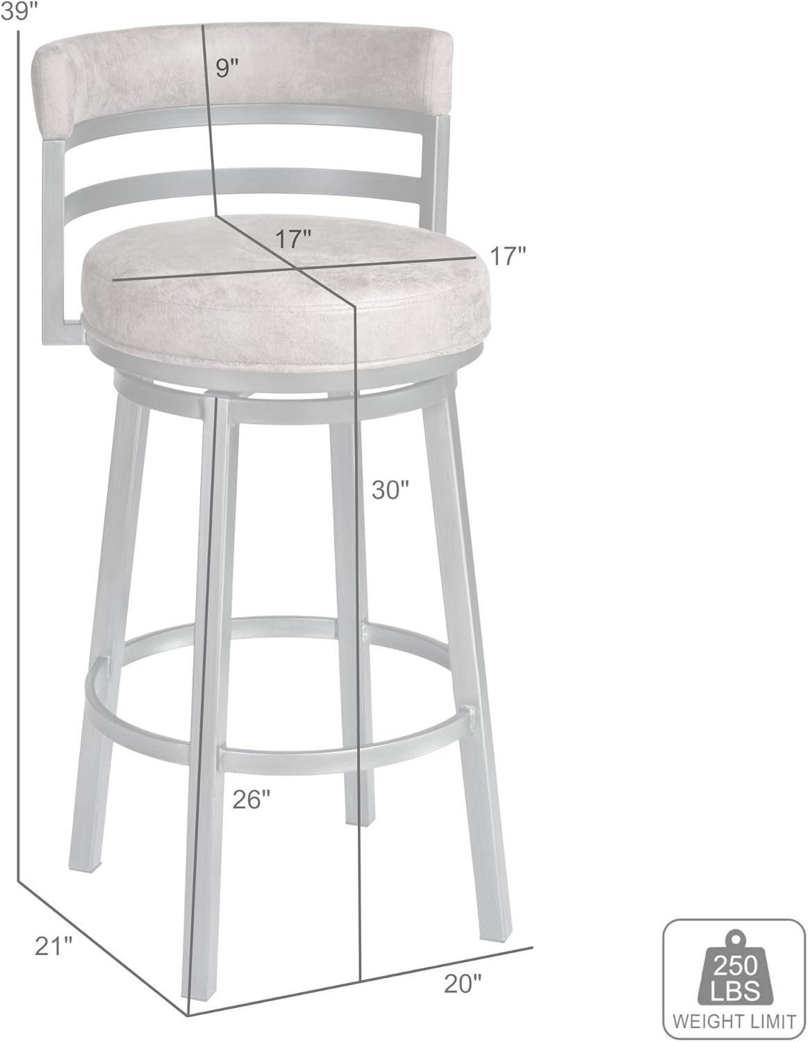 Armen Living Madrid 30" Seat Height Swivel Modern Bandero Tobacco Modern Faux Leather and Mineral Finish Bar Stool for Kitchen Island Counter