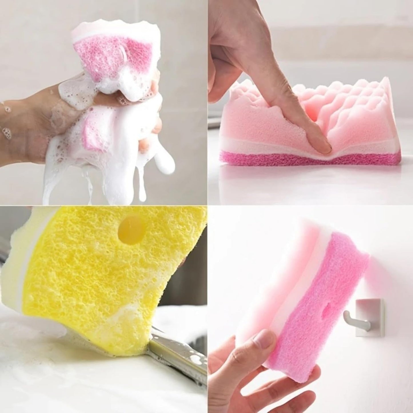 Non-Scratch Cellulose Scrub Sponge,Multipurpose Cleaning Scrubber, Dual-Sided Dishwashing Sponge for Kitchen (Blue & Green, S Type 4pcs)