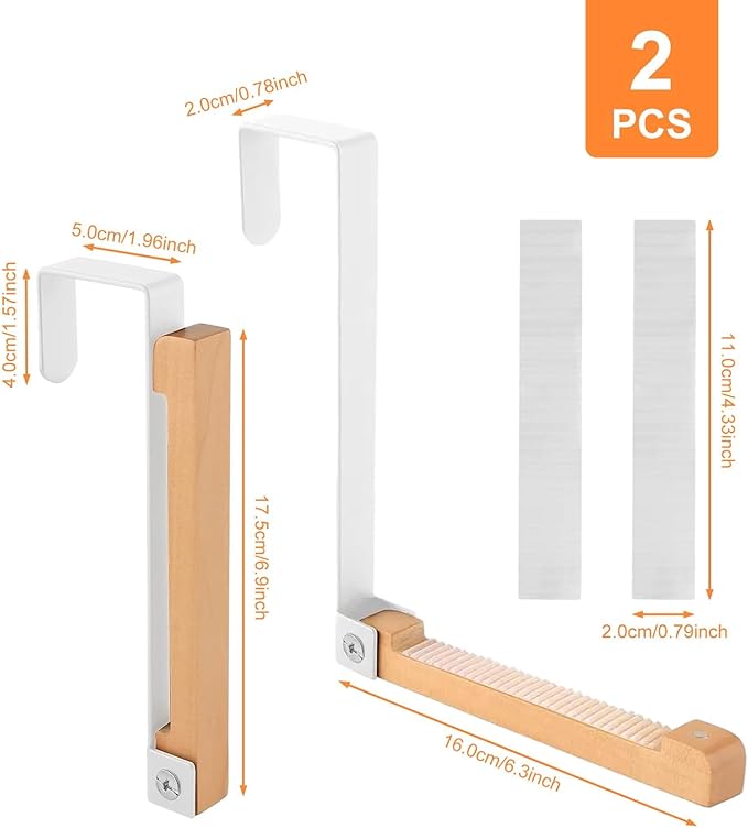 2 Pack Over The Door Hook Hanger Foldable Metal & Wood Door Hook Over The Door Hanging Rack Organizer for Clothes Coats Towels