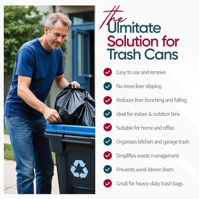 Rubber Bands 95-96 Gallon Trash Cans - Garbage Bag Holder - Heavy Duty - Pack of 6