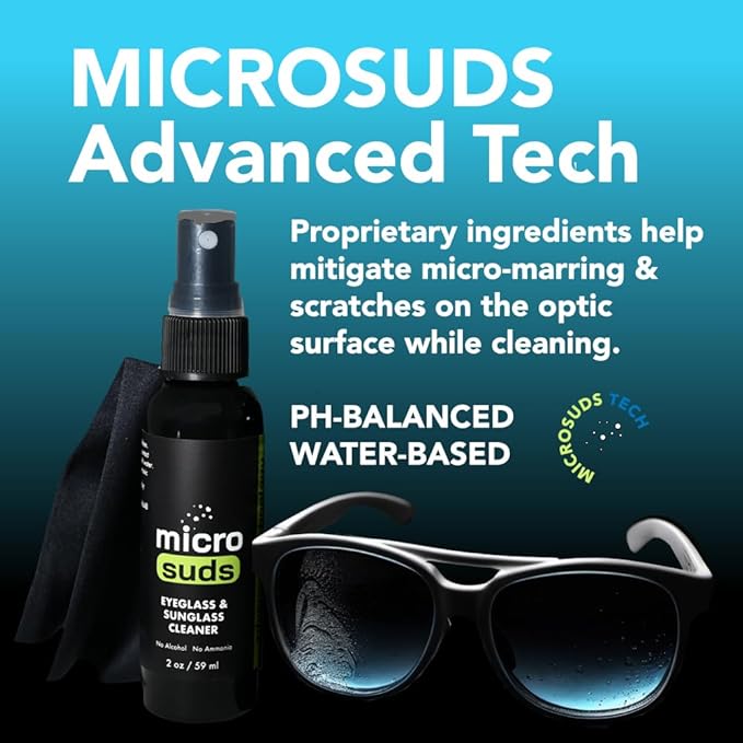 Advanced Eye glass Cleaner Kit | (2x) Glass Cleaner Sprays 2oz & (2x) 4oz Refills + (3x) Glasses Cleaning Cloth | Formula Mitigates Scratches for Optics & Screens | USA MADE (7 piece set)