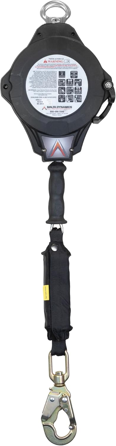 Malta Dynamics Edgehog Self Retracting Lifeline – 50’ Leading Edge Fall Protection Yoyo Cable, Class 2 Retractable Lanyard with Quick-Action Brake, OSHA and ANSI Compliant Safety Lanyard