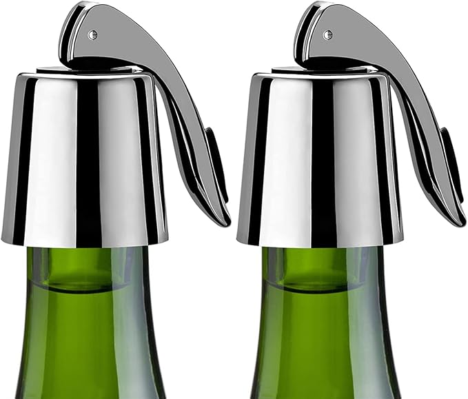 Pafusen Wine Stoppers Set of 2, Stainless Steel Wine Bottle Stopper with Silicone Seal, Reusable Wine Freshness Keep, Wine Saver Wine Bottle Sealer Stopper, Wine Accessories Gift (Polished)
