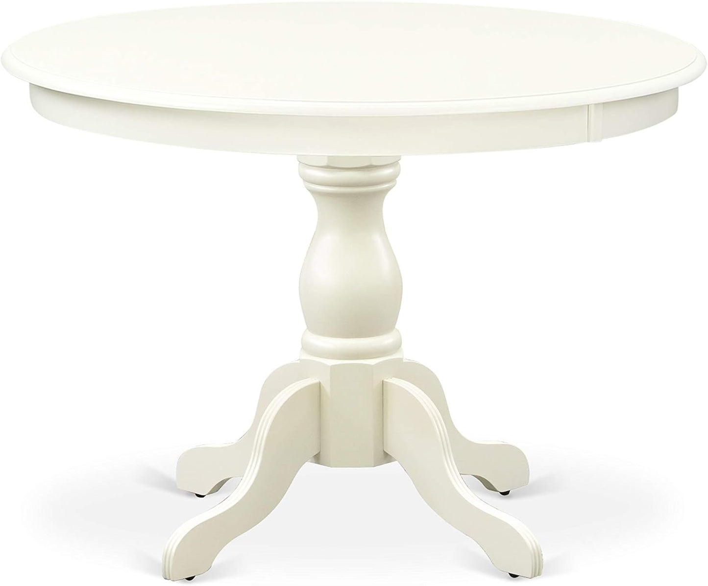 East West Furniture HBIP3-LWH-W 3 Piece Modern Dining Table Set Contains a Round Wooden Table with Pedestal and 2 Dining Chairs, 42x42 Inch, Linen White