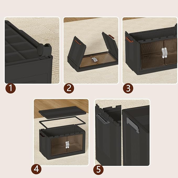 Collapsible Storage Bins with Lids Black Stackable Plastic Organizers for Clothes, Decor, Craft Supplies & Home Storage (2 racks, 30 Gal/rack)