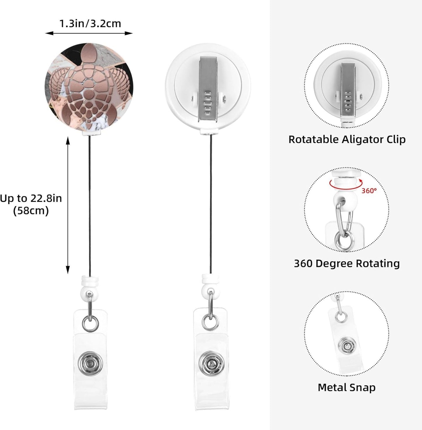 Rose Gold Sea Turtle Badge Reels Retractable Badge Holder with Clip for Id Name Tag Office Worker Student Teacher Nurse Doctor
